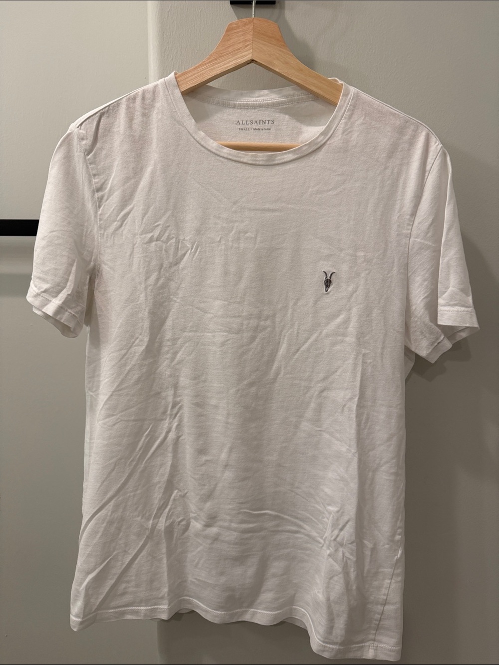 All Saints White Crew Neck T-Shirt with Embroidered Logo